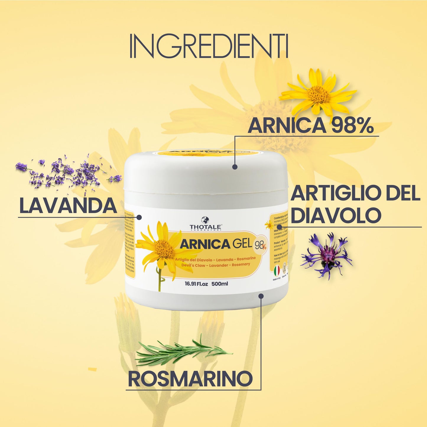 Arnica per cavalli uso umano e Artiglio del Diavolo 500 ml, Gel Extra Forte 98%, crema per massaggi a muscoli e articolazioni, effetto freddo, non irrita, non arrossa, non unge, 100% made in Italy