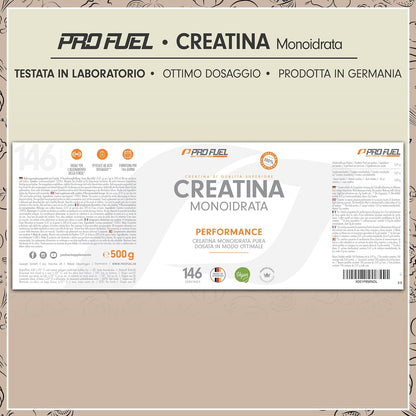 Creatina monoidrata polvere 500g - Creatina monoidrato micronizzata ad alto dosaggio - Creatina pura in polvere senza additivi, 100% vegana - testata in laboratorio, con certificato - per 146 giorni