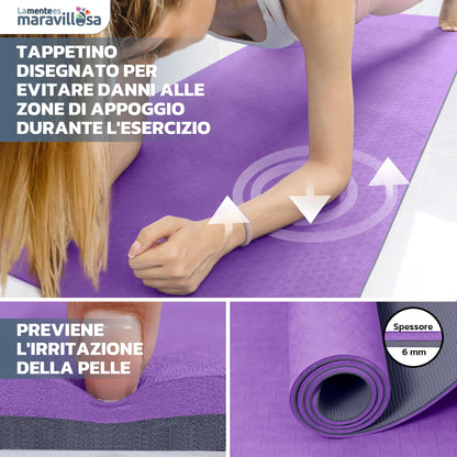 LA MENTE ES MARAVILLOSA - Tappetino per Yoga, Pilates, Fitness o Altri Sport, Tappetino Antiscivolo in TPE con Borsa a Tracolla, Tappetino da Allenamento 183 x 61 cm