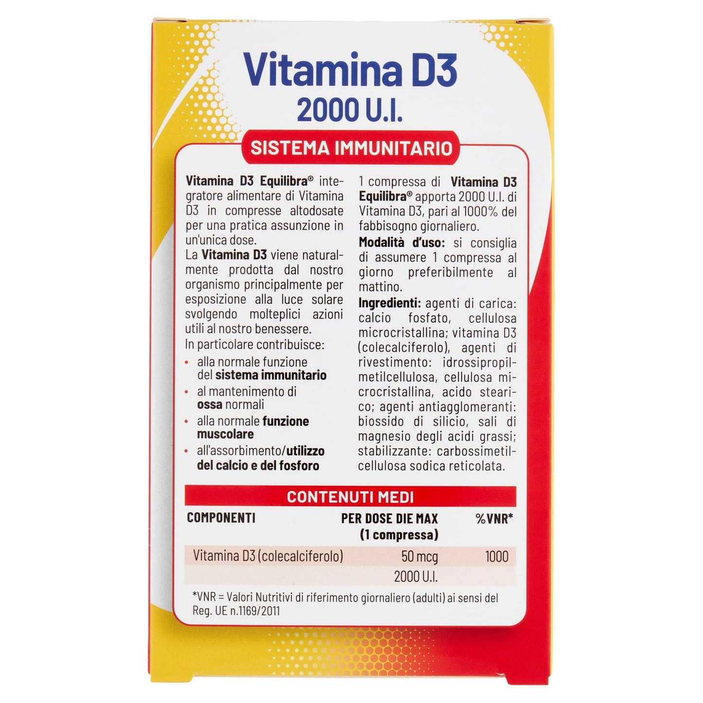 equilibra Integratori Alimentari, Vitamina D3, Integratore Vitamina D3 per la Normale Funzione del Sistema Immunitario, per il Mantenimento di Ossa Normali, 2000 UI, 30 Compresse Altodosate