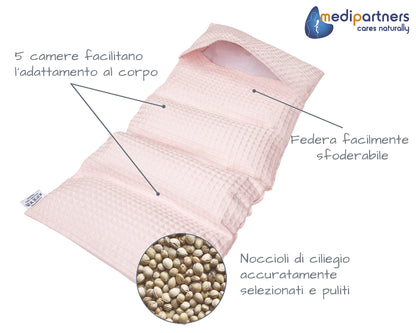 Medi Partners Cuscino Termico noccioli ciliegio 60x20cm 800g 100% Cotone 5 Camere Grande Terapia del freddo Federa sfoderabile (Stelle)