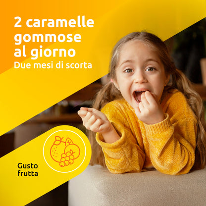 Supradyn Junior Vitamine Gommose Multivitaminico Bambini con Omega 3, Colina, B6, B12, Vitamina C e Niacina, per Integrare l'Alimentazione e Sostenere le Difese immunitarie, 60 Caramelle Gommose