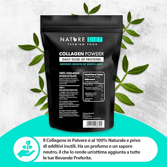 Nature Diet - Polvere di collagene 600 g | Idrolizzato | Non aromatizzato | Peptidi di collagene | Fonte di proteine