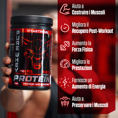 Whey Proteine in Polvere Vitastrong - Proteine del Siero del Latte Isolate e Concentrate - Alta solubilità & concentrazione 23g per dose - Whey Protein Ricco di BCAA ed EAA (Cioccolato)