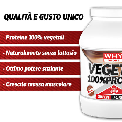 WHY SPORT VEGETAL 100% PROTEIN - Proteine Vegetali - Proteine in Polvere – Proteine del Pisello e del Riso - Gusto Cacao - 750 gr