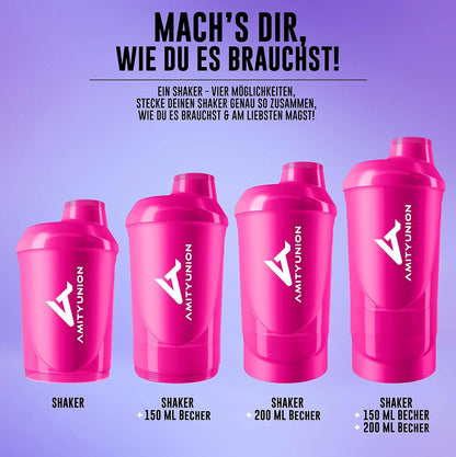 AMITYUNION Set da 700 ml di Protein Shaker da donna - ORIGINAL Senza BPA con setaccio e scaglie per frullati di siero di latte cremoso, coppe fitness da palestra per concentrati Rosa