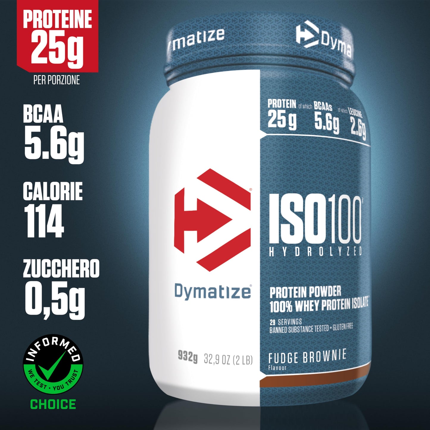 Dymatize ISO 100 Hydrolyzed Gourmet Chocolate 932g - Proteine del siero di latte idrolizzate e isolate in polvere