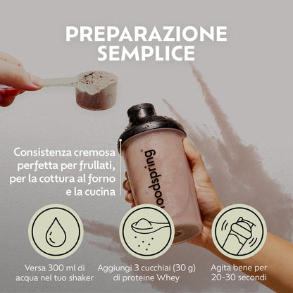 foodspring - Proteine Whey in polvere Cioccolato - Con 21 g di proteine per l'aumento muscolare, perfetta solubilità, ultra-filtrate & ricche di BCAA ed EAA - gusto pieno e delizioso (750 g)