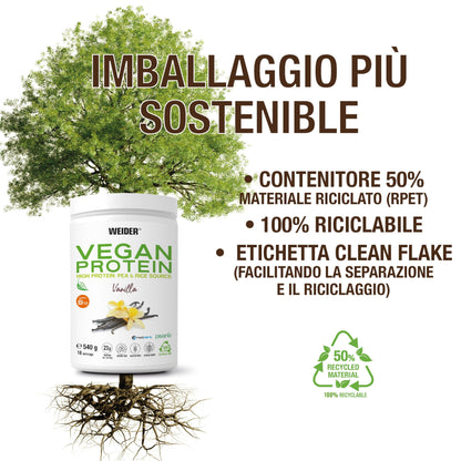 Weider Vegan Protein (750g) Gusto Cappuccino. Proteine Vegane 23g/dose isolate di piselli e riso, Con Vitamina B12 e Stevia, Senza Glutine, Senza Zucchero, Contenitore 50% Riciclato, 100% Riciclabile