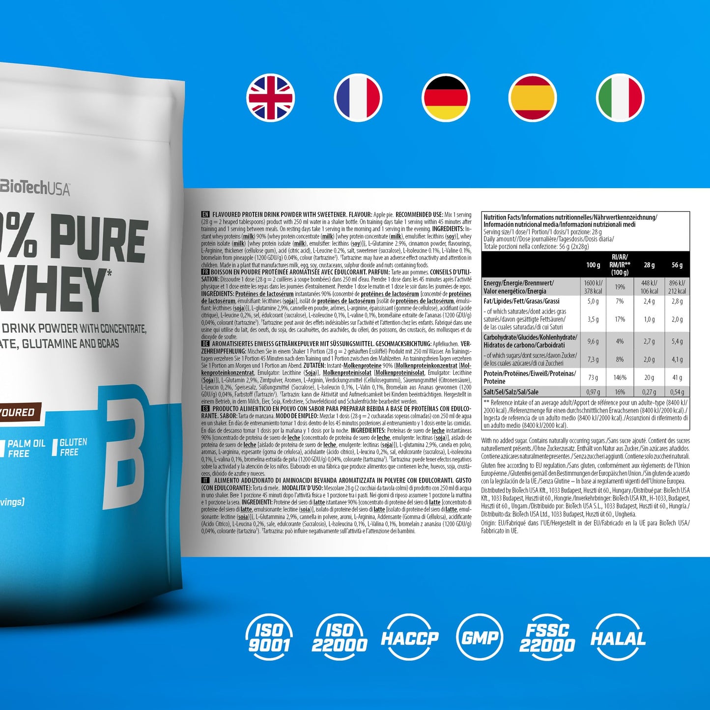 BioTechUSA 100% Pure Whey Complesso proteico del siero di latte con bromelina, aminoacidi, senza zuccheri aggiunti, senza olio di palma e con edulcorante, 1 kg, Cioccolato