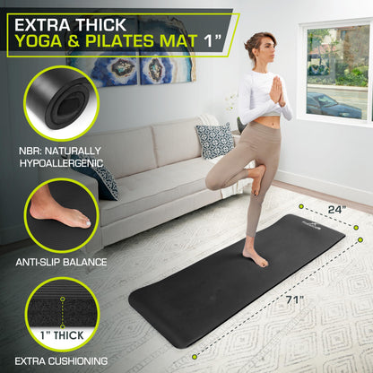 ProsourceFit Extra Thick Yoga and Pilates Mat ½” (13mm) or 1" (25mm), 71-inch Long High Density Exercise Mat with Comfort Foam and Carrying Strap