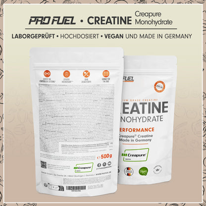 Creapure® Creatina Monoidrato in Polvere 500 g - Creatina Premium dalla Germania - Dose extra elevata per fitness e allenamento con i pesi - Creatina di alta qualità al 100% - Vegana