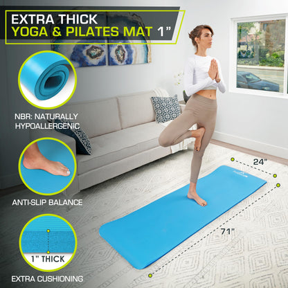 ProsourceFit Extra Thick Yoga and Pilates Mat ½” (13mm) or 1" (25mm), 71-inch Long High Density Exercise Mat with Comfort Foam and Carrying Strap