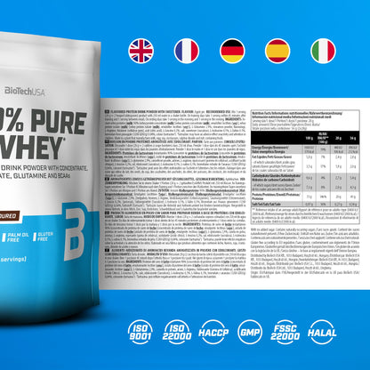 BioTechUSA 100% Pure Whey Complesso proteico del siero di latte con bromelina, aminoacidi, senza zuccheri aggiunti, senza olio di palma e con edulcorante, 1 kg, Cioccolato