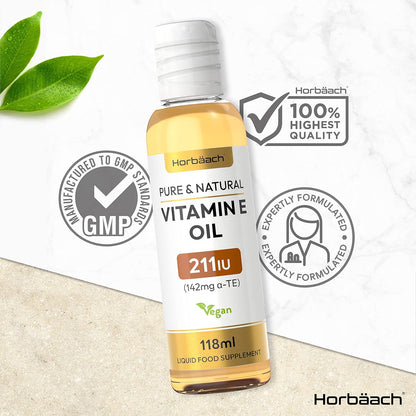 Vitamina E Olio Puro 211 IU | 236 ml (2 x 118 ml) | Liquido vegano per capelli pelle unghie | di Horbaach