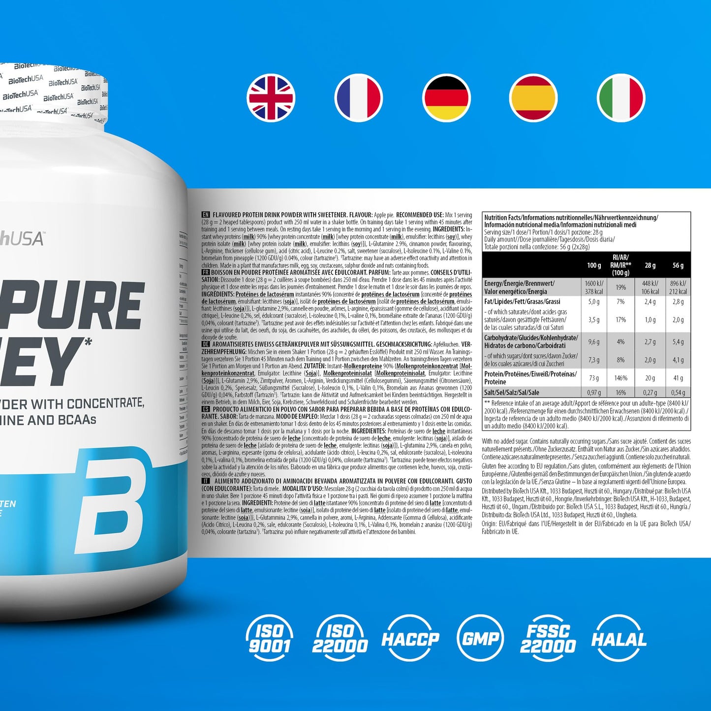 BioTechUSA 100% Pure Whey Complesso proteico del siero di latte con bromelina, aminoacidi, senza zuccheri aggiunti, senza olio di palma e con edulcorante, 1 kg, Cioccolato