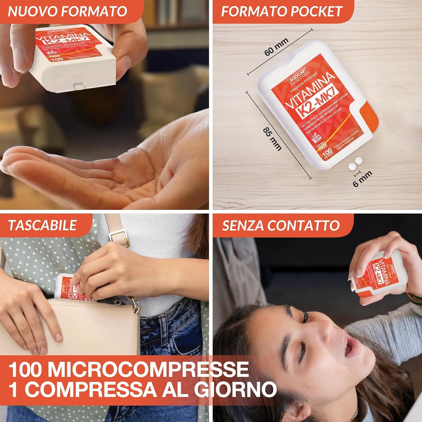 Vitamina K2 MK7 - ALTO DOSAGGIO. Vitamina K2, Menachinone 200mg. Vitamina K, per una Normale Coagulazione del Sangue e al Mantenimento di Ossa Normali. K2, MK7 All Trans 97% - Made in Italy, Agocap