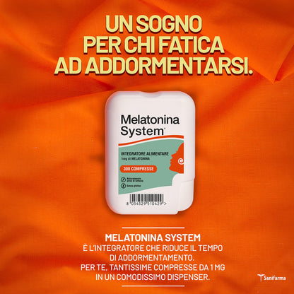 Melatonina System, 300 Compresse Melatonina 1Mg, Integratore Alimentare Utile per Prendere Sonno e Alleviare i Sintomi del Jet Lag, Regola il Ciclo Sonno-Veglia,con Dispenser, 30g