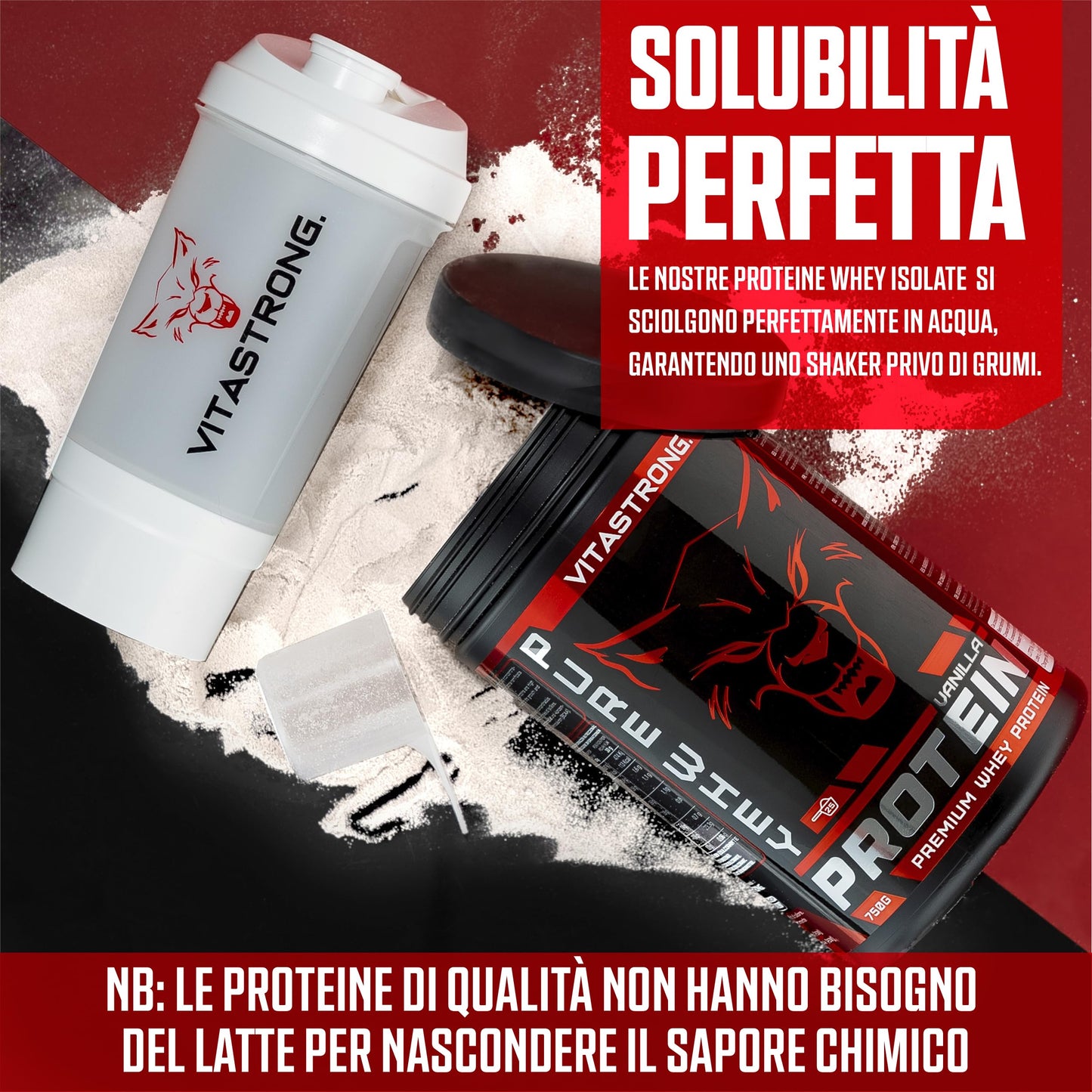 Whey Proteine in Polvere Vitastrong - Proteine del Siero del Latte Isolate e Concentrate - Alta solubilità & concentrazione 23g per dose - Whey Protein Ricco di BCAA ed EAA (Cioccolato)