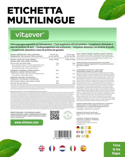 Proteine di pisello in polvere 1,1 kg / 1100 g - 87% di contenuto proteico - 100% proteine isolate di pisello - Origine Belgio - Vegano - Proteina pura in polvere - Senza glutine, soia e lattosio