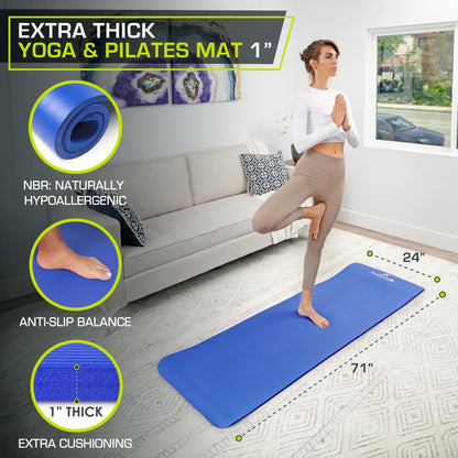 ProsourceFit Extra Thick Yoga and Pilates Mat ½” (13mm) or 1" (25mm), 71-inch Long High Density Exercise Mat with Comfort Foam and Carrying Strap