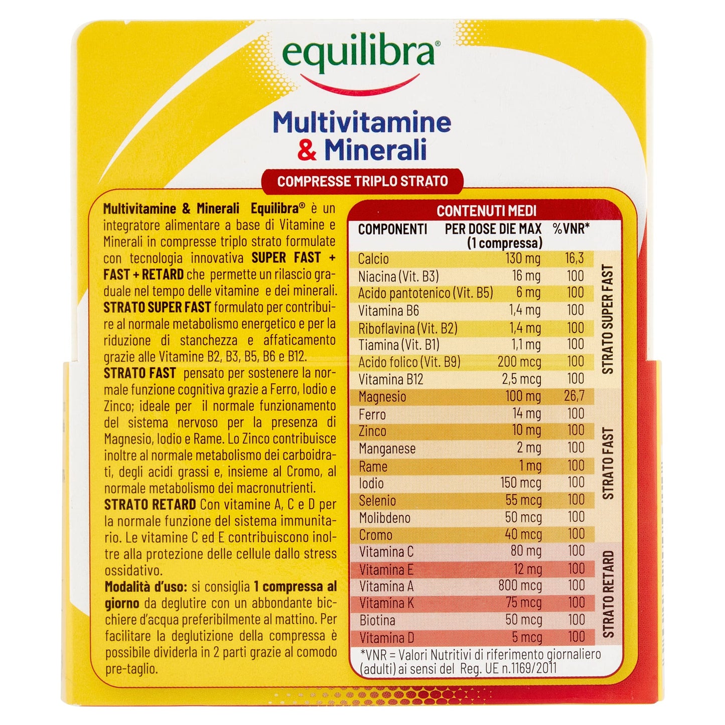 equilibra Integratori Alimentari, Multivitamine & Minerali, Formula Potenziata, per Energia, Sostegno, Mente, Metabolismo, 30 Compresse Triplo Strato a Rilascio Differenziato nel Tempo