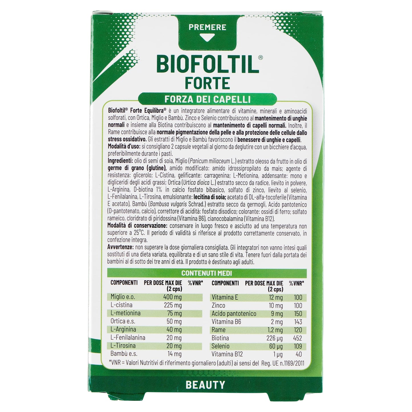 equilibra Integratori Alimentari, Biofoltil Forte, Integratore per il Benessere di Capelli e Unghie, a Base di Zinco, Selenio e Rame, con Ortica, Miglio e Bambù, 32 Capsule