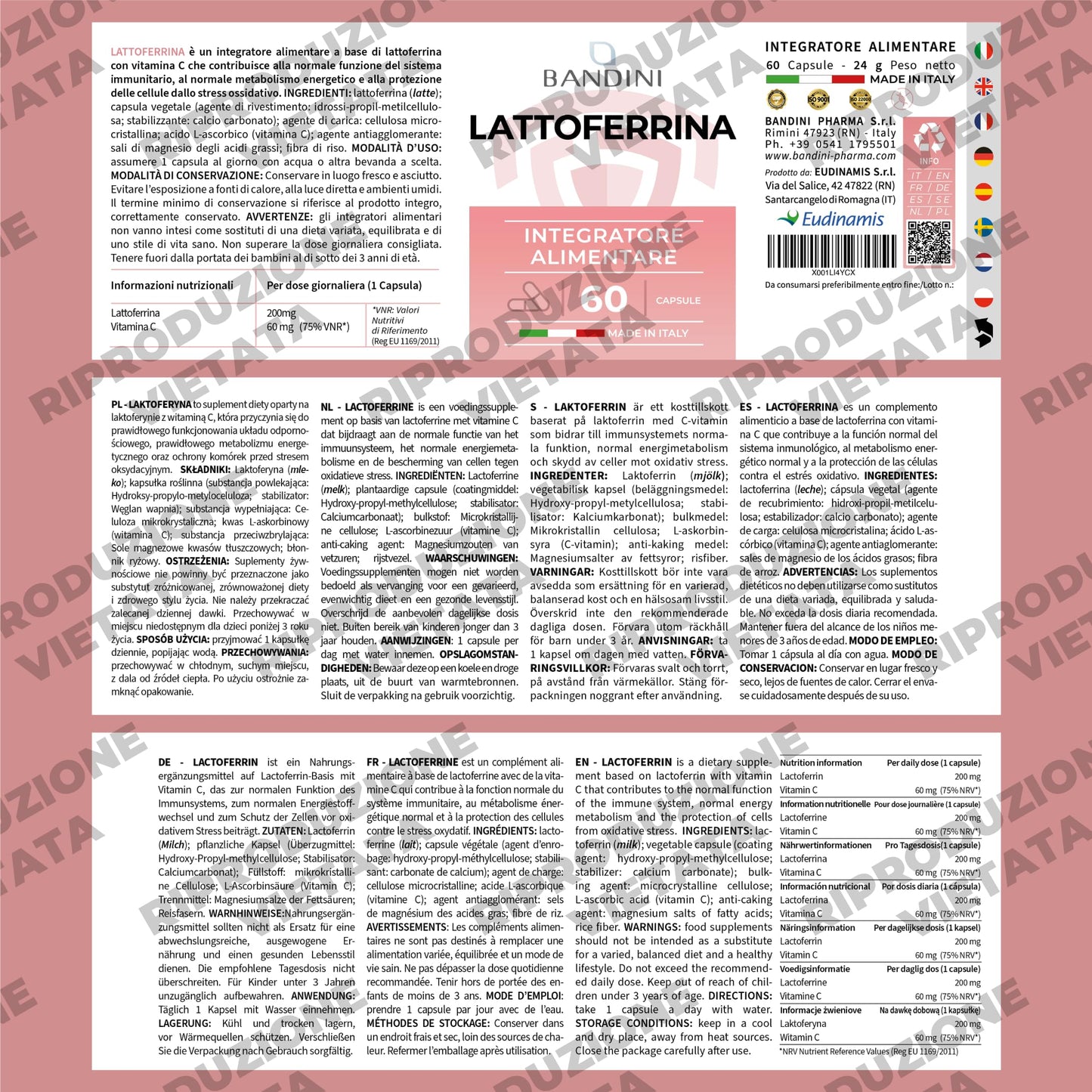 Bandini® LATTOFERRINA 200 Immuno - 200 MG di Lactoferrina per CAPSULA (60 capsule) – Integratore alimentare ad alto dosaggio con Vitamina C - Antiossidante naturale per il Sistema Immunitario