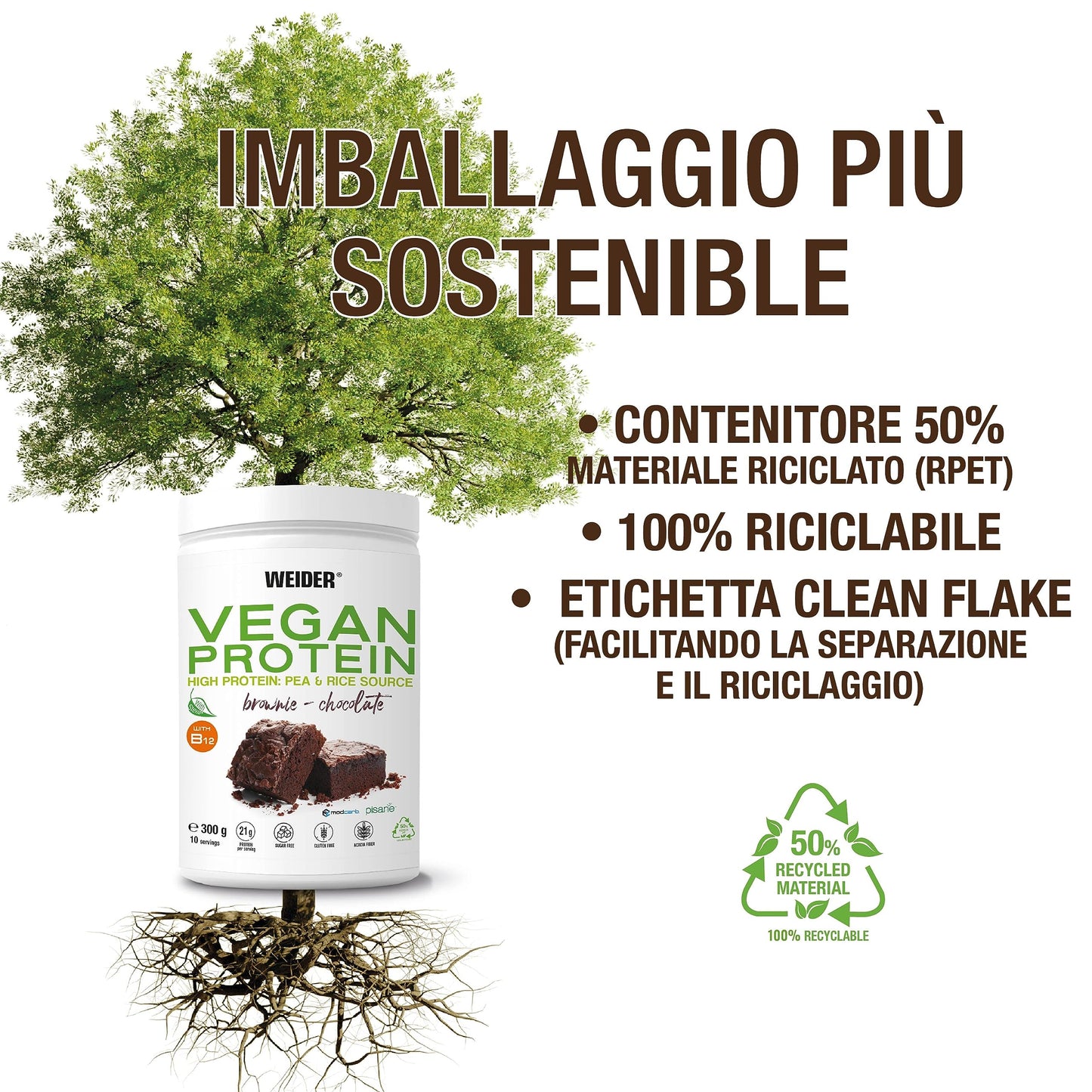 Weider Vegan Protein (750g) Gusto Cappuccino. Proteine Vegane 23g/dose isolate di piselli e riso, Con Vitamina B12 e Stevia, Senza Glutine, Senza Zucchero, Contenitore 50% Riciclato, 100% Riciclabile