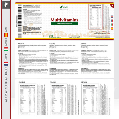 Multivitaminico Completo - 365 Compresse (1 Anno di Scorta) - 25 Vitamine e Minerali per Uomo e Donna - Adatto ai Vegetariani - Integratore Nu U Nutrition