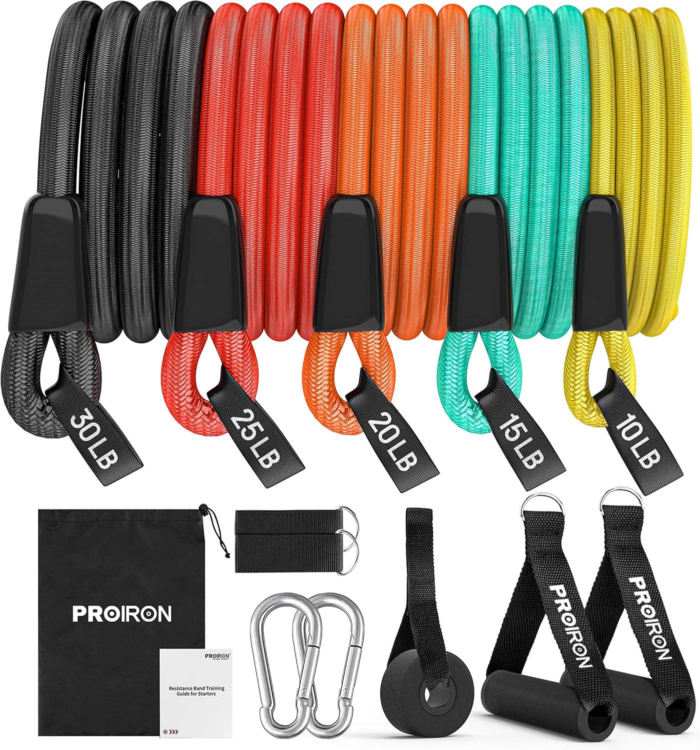 PROIRON Elastici Fitness Antirottura, Elastico Palestra 11 in 1 per Allenamento di forza,Yoga, Pilates, Set Elastici Fitness per Uomo Donna