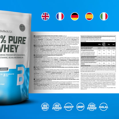 BioTechUSA 100% Pure Whey Complesso proteico del siero di latte con bromelina, aminoacidi, senza zuccheri aggiunti, senza olio di palma e con edulcorante, 1 kg, Cioccolato