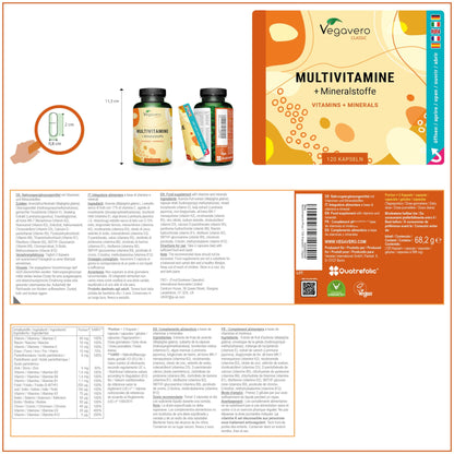 MULTIVITAMINICO Multiminerale Vegavero® | L’UNICO SENZA ADDITIVI | Con Vitamine e Minerali Naturali | Integratore per Difese Immunitarie e Stanchezza per Uomo e Donna | Vegan, Capsula