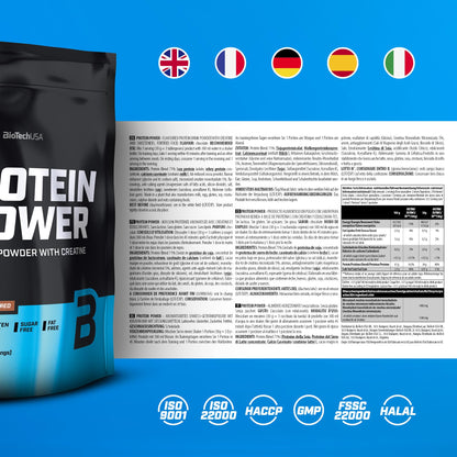 BioTechUSA Protein Power - Alto contenuto proteico, senza zucchero, senza lattosio, senza glutine e con aggiunta di creatina, 1000 g, Cioccolato