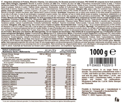 PRO SHAKE 90-1000g - Cioccolato - Multi Protein Complex • Integratore proteico con minerali e vitamine • fornimento prolungato ai muscoli di un regolare e prolungato apporto di aminoacidi