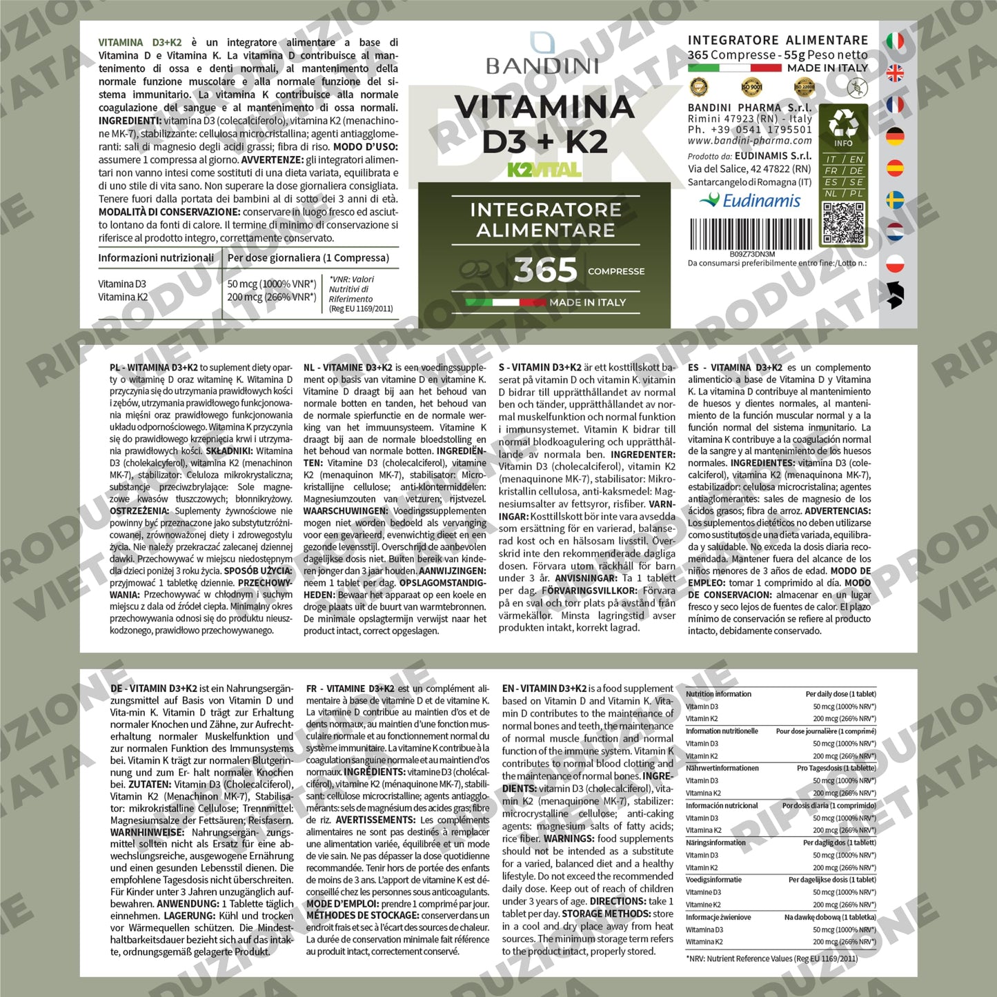 Bandini® Vitamina D3 K2 | 365 COMPRESSE (12 Mesi) | Vitamina D3 2000 UI + 200 mcg Vitamina K2 | K2 MK-7 99% All Trans (K2VITAL®) | Per Ossa, Denti, Muscoli, Articolazioni & Sistema Immunitario