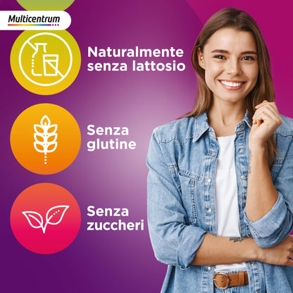 Multicentrum Donna Integratore Multivitaminico completo per donna, con Vitamina D, K, Acido Folico, Calcio, Ferro, per combattere stanchezza e affaticamento, 60 Compresse