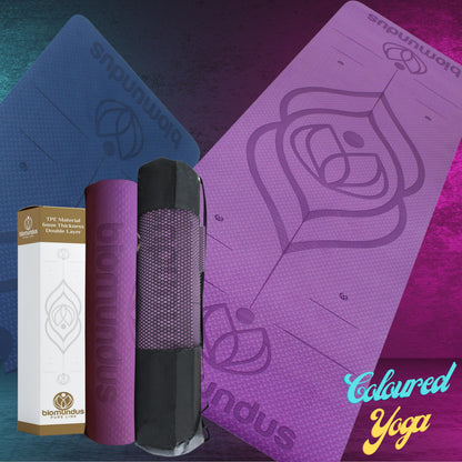 biomundus tappetino yoga antiscivolo + cinghia per lo Yoga + linee di posizione+ borsa tappetino fitness pieghevole tappetino palestra casa tappeto yoga mat