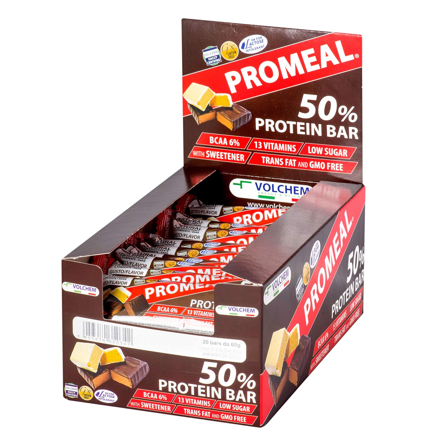 Volchem Promeal Zone 40-30-30, Barretta Proteico-Energetica con Ripartizione di Carboidrati-Proteine-Grassi (40-30-30), Senza Grassi Idrogenati, Scatola da 24 Barrette, Gusto Menta, 1200 g