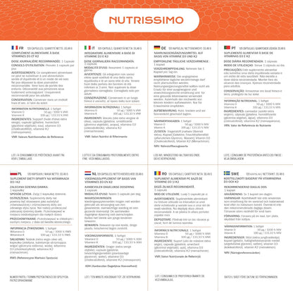 NUTRISSIMO Vitamina D e Vitamina K (D3+K2) | 120 Softgels | 2000 UI D3 + 100µg K2 (PHARMAQUINONE®) | Supporto per Ossa, Muscoli, Denti e Sistema Immunitario