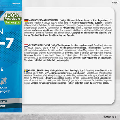 Vitamina K2 MK7 200 mcg Alto Dosaggio | 365 Compresse Vegane | Menachinone MK-7 | Integratore Alimentare Contribuisce al Mantenimento di Ossa Normali | Horbaach