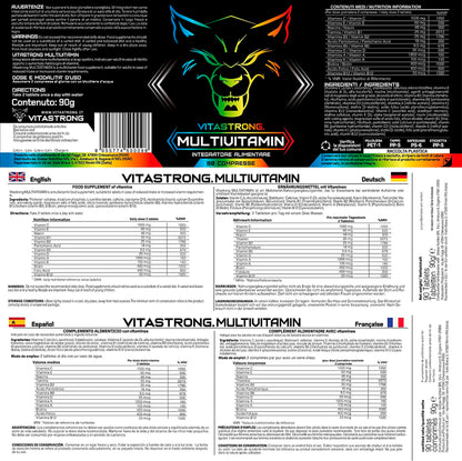 Multivitaminico Completo | Vitastrong Vitamina C, E, B1, B2, B6, D, A, K, B12, Biotina | 100% Naturale e Puro | 13 Vitamine Ad Alto Dosaggio | Made in Italy