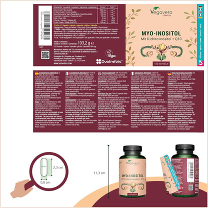 Integratore INOSITOLO | Myo & D Chiro Inositolo, Folato 5-MTHF, Vitamina B6 e Zinco | PCOS e Ovaio Policistico | 120 capsule | Vegan | Vegavero®