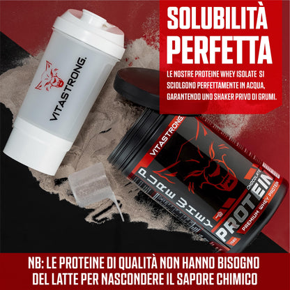 Whey Proteine in Polvere Vitastrong - Proteine del Siero del Latte Isolate e Concentrate - Alta solubilità & concentrazione 23g per dose - Whey Protein Ricco di BCAA ed EAA (Cioccolato)