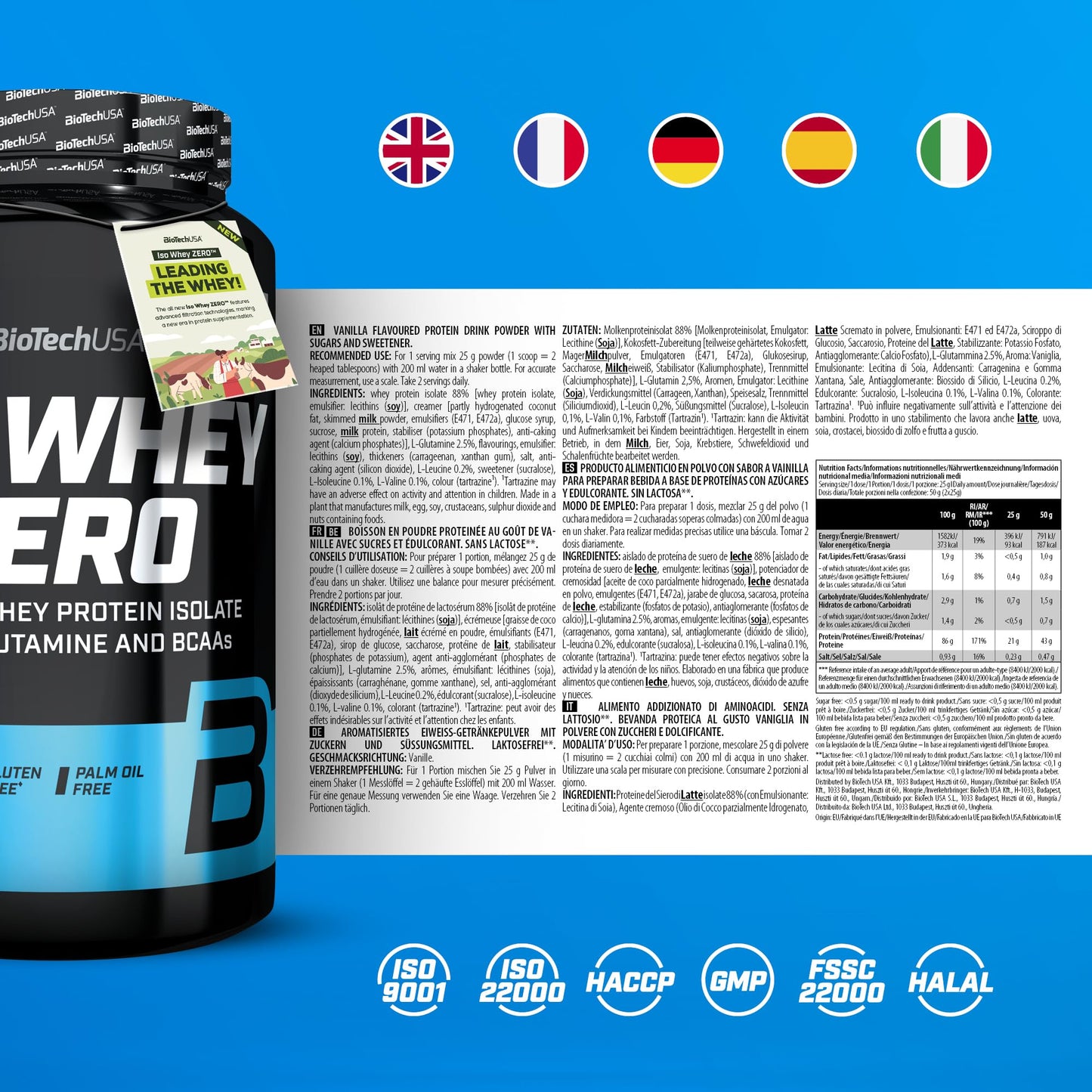 BioTechUSA Iso Whey Zero | Premium Whey Protein Isolate | Grass-Fed | Enzyme-Free | Sugar- and Gluten-free, 908 g, Cioccolato