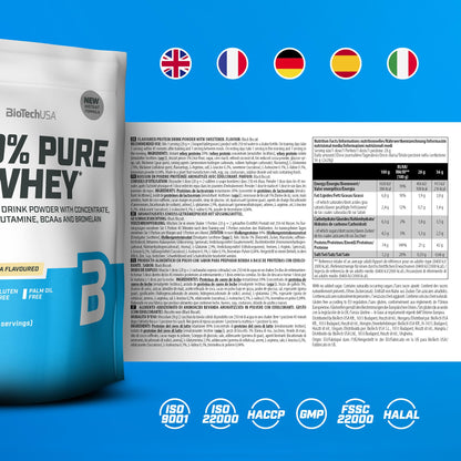 BioTechUSA 100% Pure Whey Complesso proteico del siero di latte con bromelina, aminoacidi, senza zuccheri aggiunti, senza olio di palma e con edulcorante, 1 kg, Cioccolato