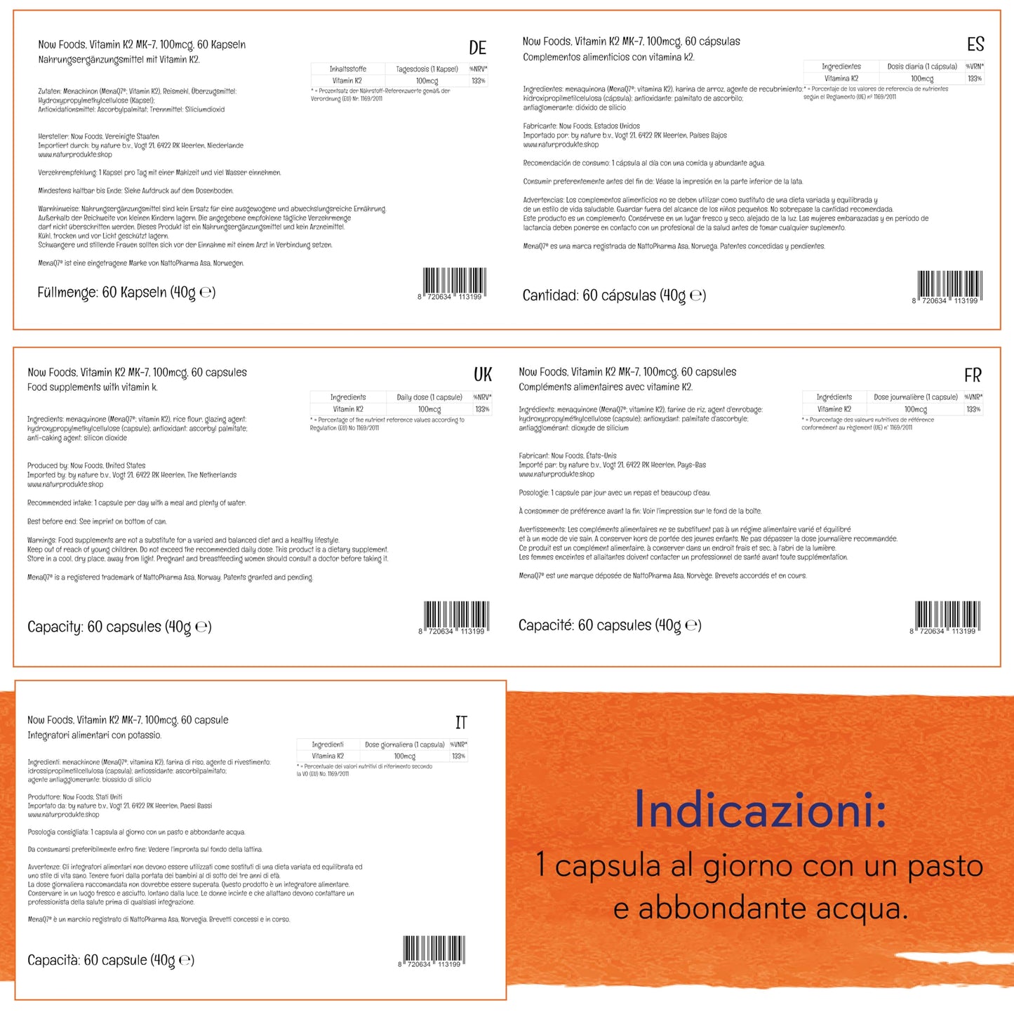 Now Foods, Vitamin K2 MK-7, 100mcg, Tutto Trans, 60 Capsule vegane, Testate in Laboratorio, Senza Glutine, Senza Soia, non OGM