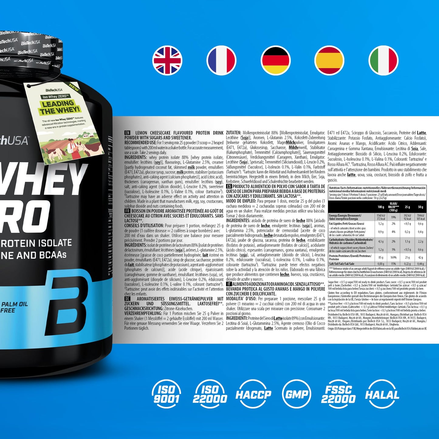 BioTechUSA Iso Whey Zero | Premium Whey Protein Isolate | Grass-Fed | Enzyme-Free | Sugar- and Gluten-free, 908 g, Cioccolato