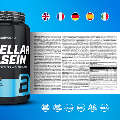 BioTechUSA Micellar Casein in Polvere | Tempo di Assorbimento Esteso | Senza Glutine e Senza Grassi | Aggiunta di L-Glutammina, 908 g, Vaniglia