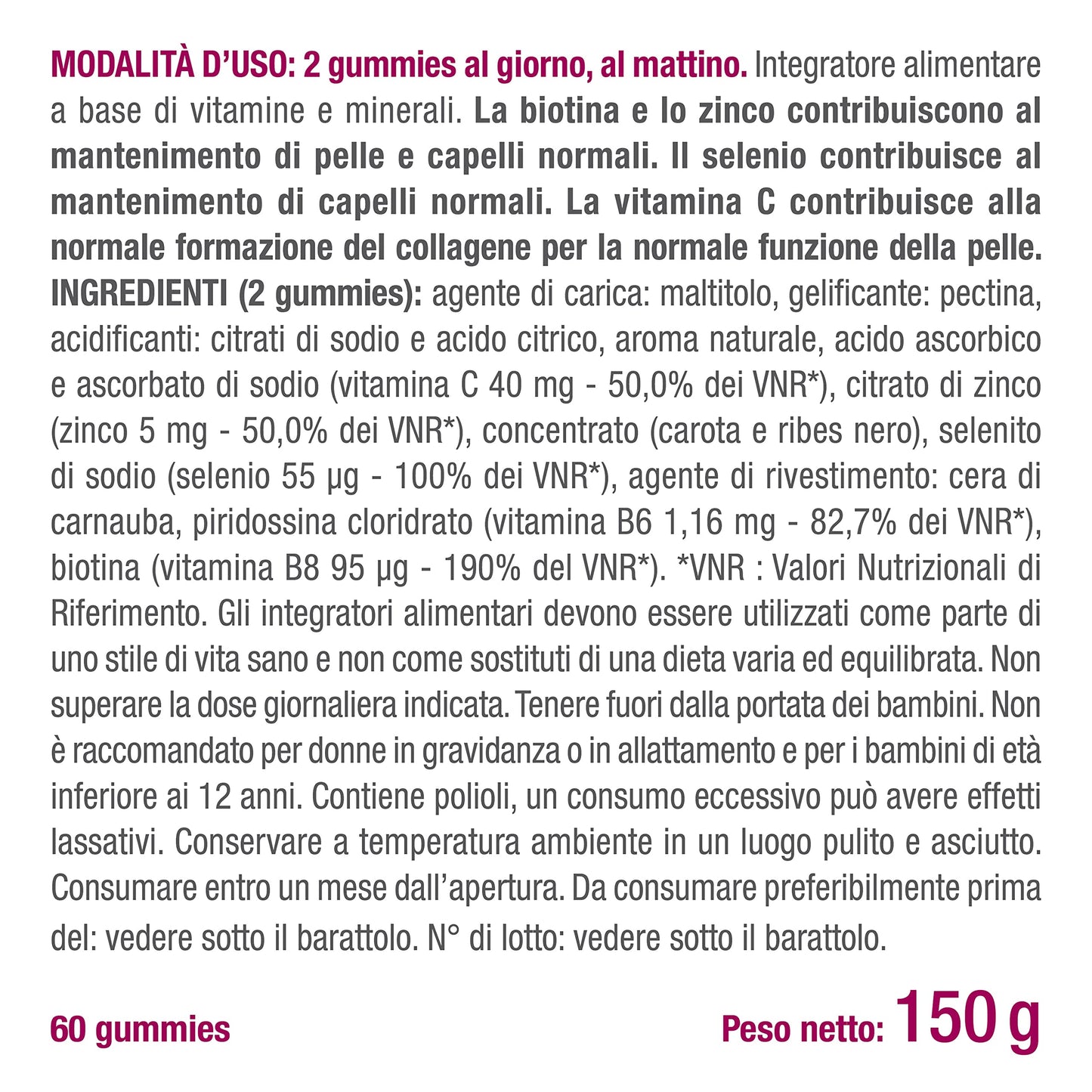 Biotina Nutrimea | Capelli, Unghie e Pelle | Vitamina B8, Zinco, Selenio e Semi di Zucca | Trattamento 4 Mesi | 120 Capsule Vegane